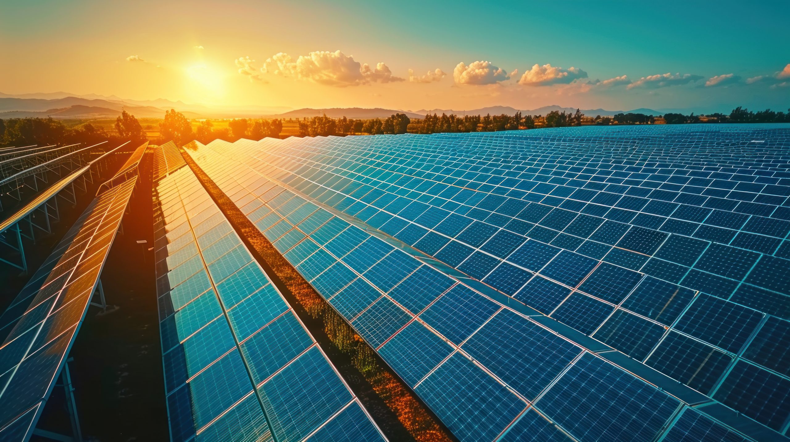 A field with rows of solar panels represents SERC commitment to renewable energy.